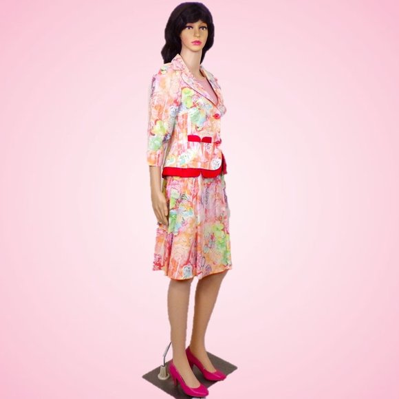 BENTLEY A. size 4 2-piece suit jacket/skirt multicolor floral cotton blend - Picture 2 of 13